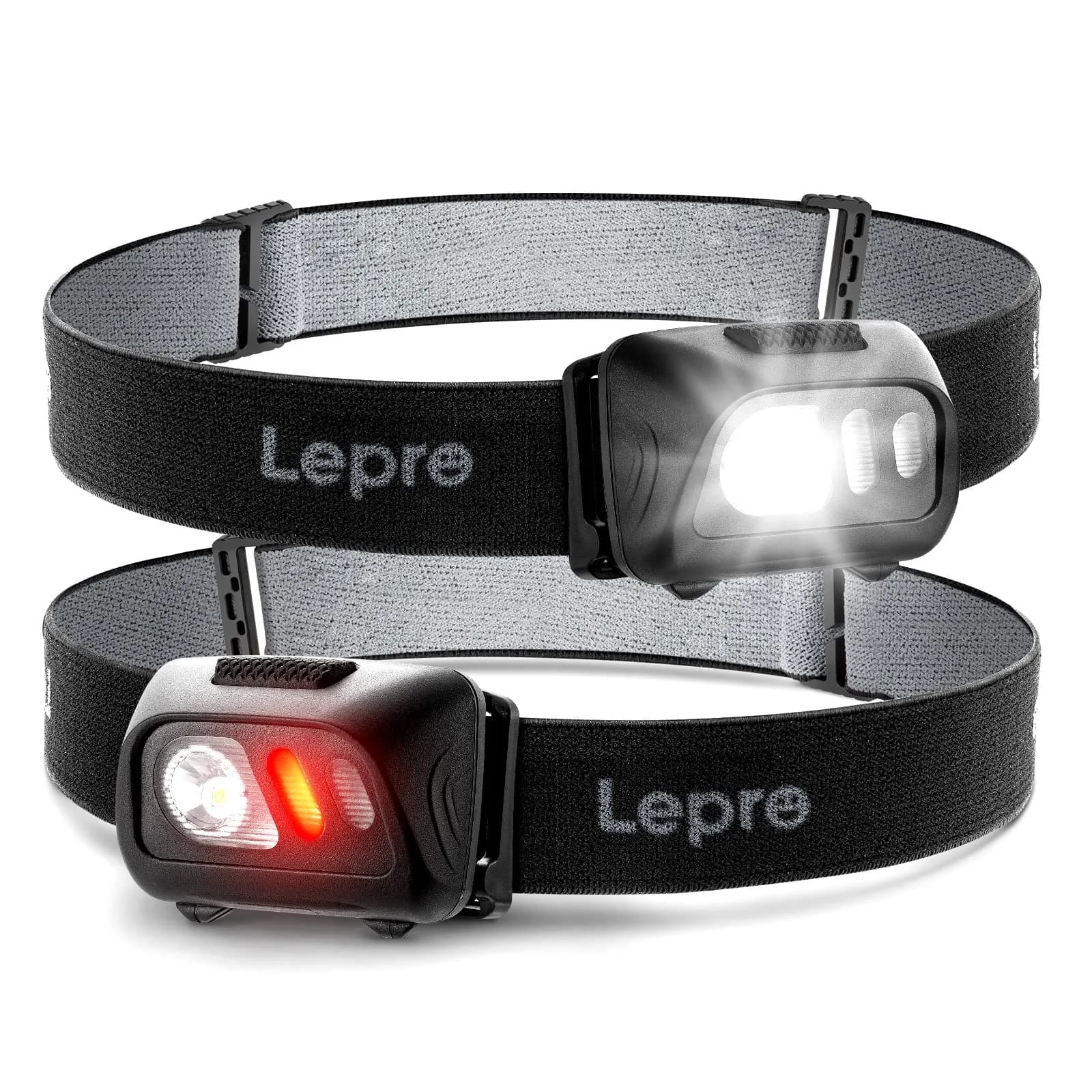 Lepro LED Headlamp 2-Pack | Super Bright 1500 Lux, 6 Modes, IPX4 Waterproof, 50-Hour Runtime — Red