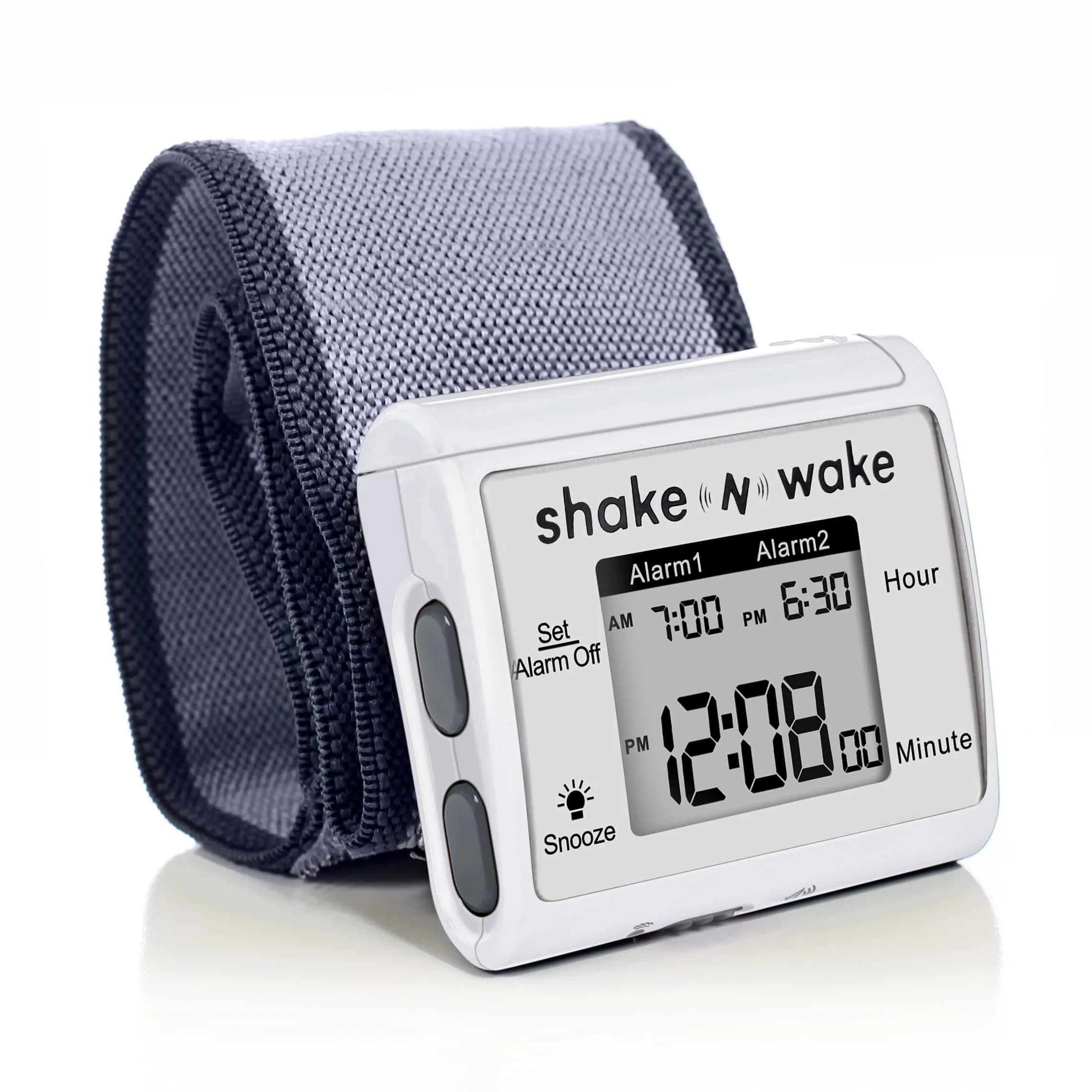 Tech Tools Shake N Wake Vibrating Alarm Clock with Wristband - Silent Wearable Watch - Dual Alarms - White - main product image