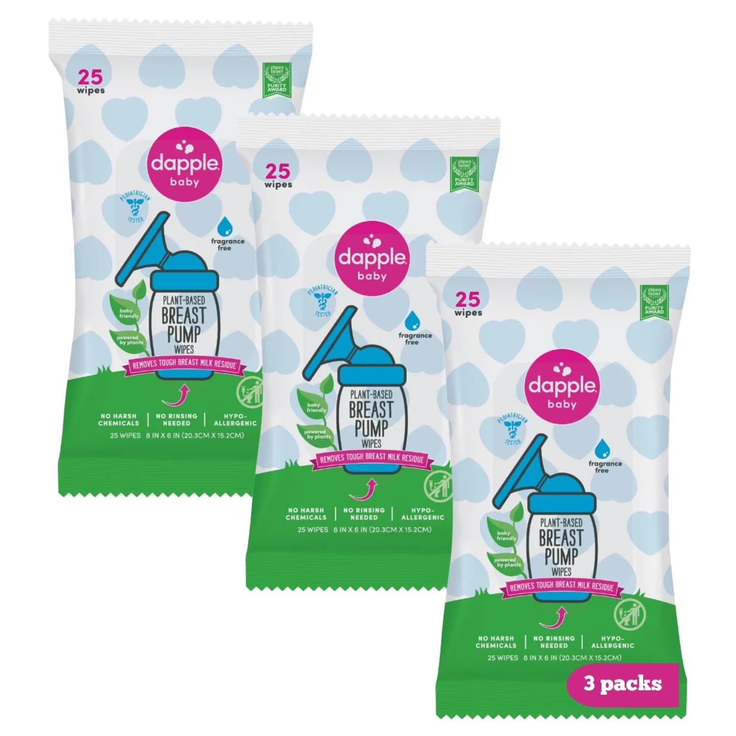 Dapple Baby Breast Pump Wipes - 75 Count (3 Packs of 25) | Hypoallergenic & Fragrance-Free - main product image