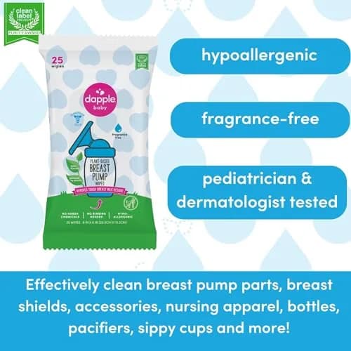 Dapple Baby Breast Pump Wipes - 75 Count (3 Packs of 25) | Hypoallergenic & Fragrance-Free thumbnail 6