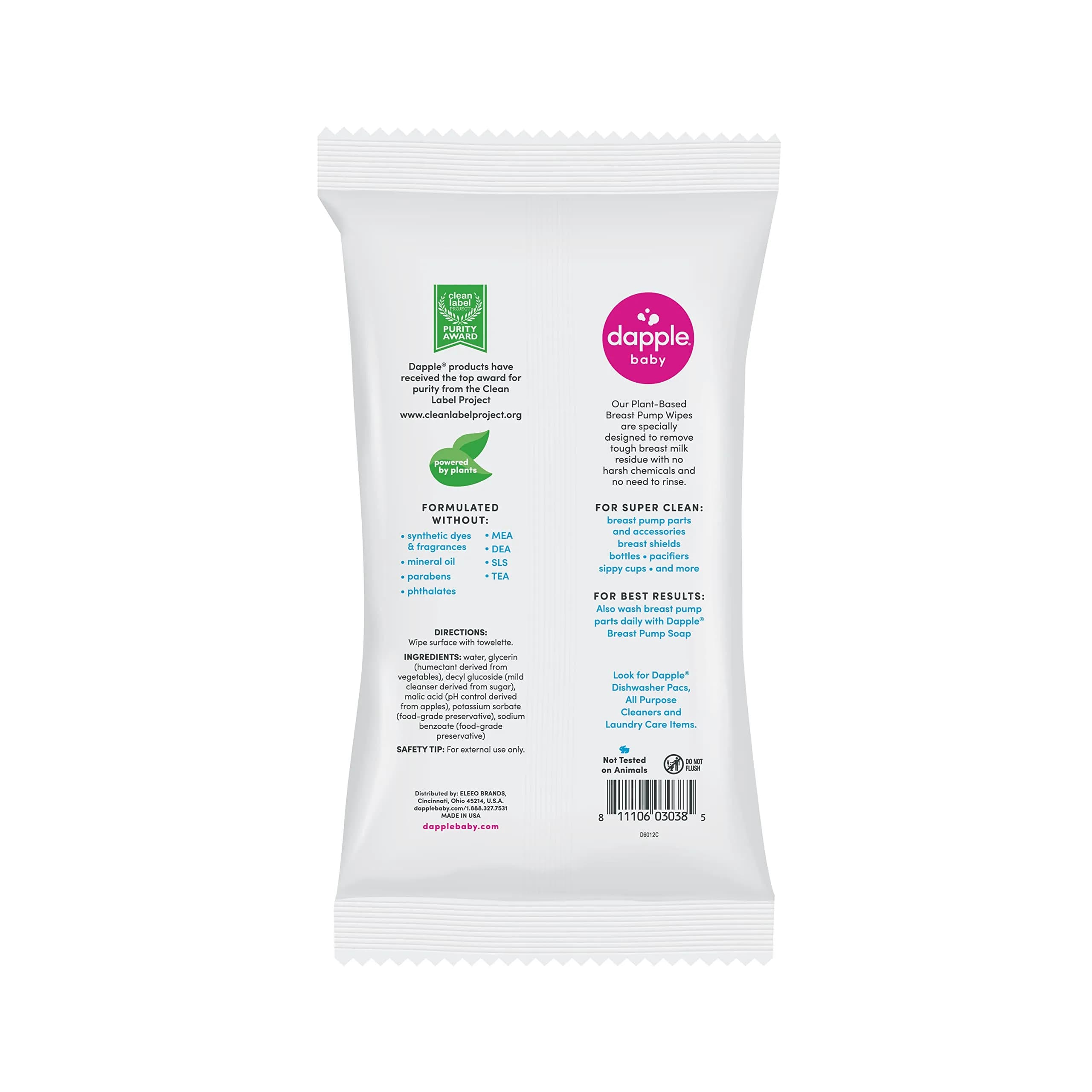 Dapple Baby Breast Pump Wipes - 75 Count (3 Packs of 25) | Hypoallergenic & Fragrance-Free - view 2