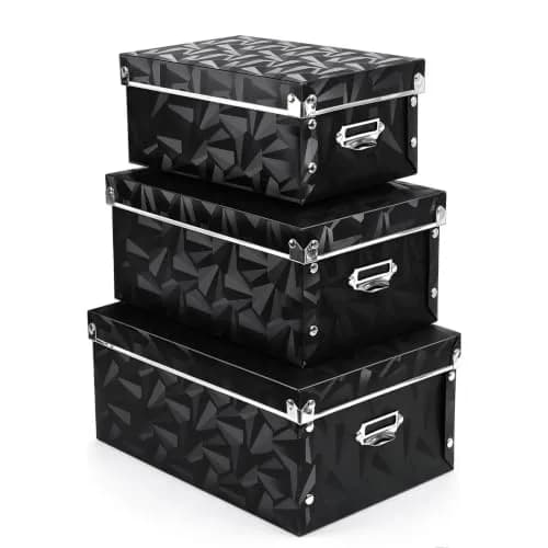 XUCHUN Foldable Storage Boxes with Lids 3 Pack | Collapsible Plastic Bins for Clothes, Books, Office thumbnail 1
