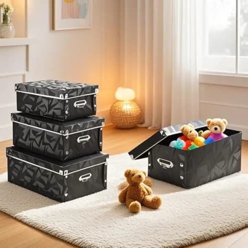 XUCHUN Foldable Storage Boxes with Lids 3 Pack | Collapsible Plastic Bins for Clothes, Books, Office thumbnail 2