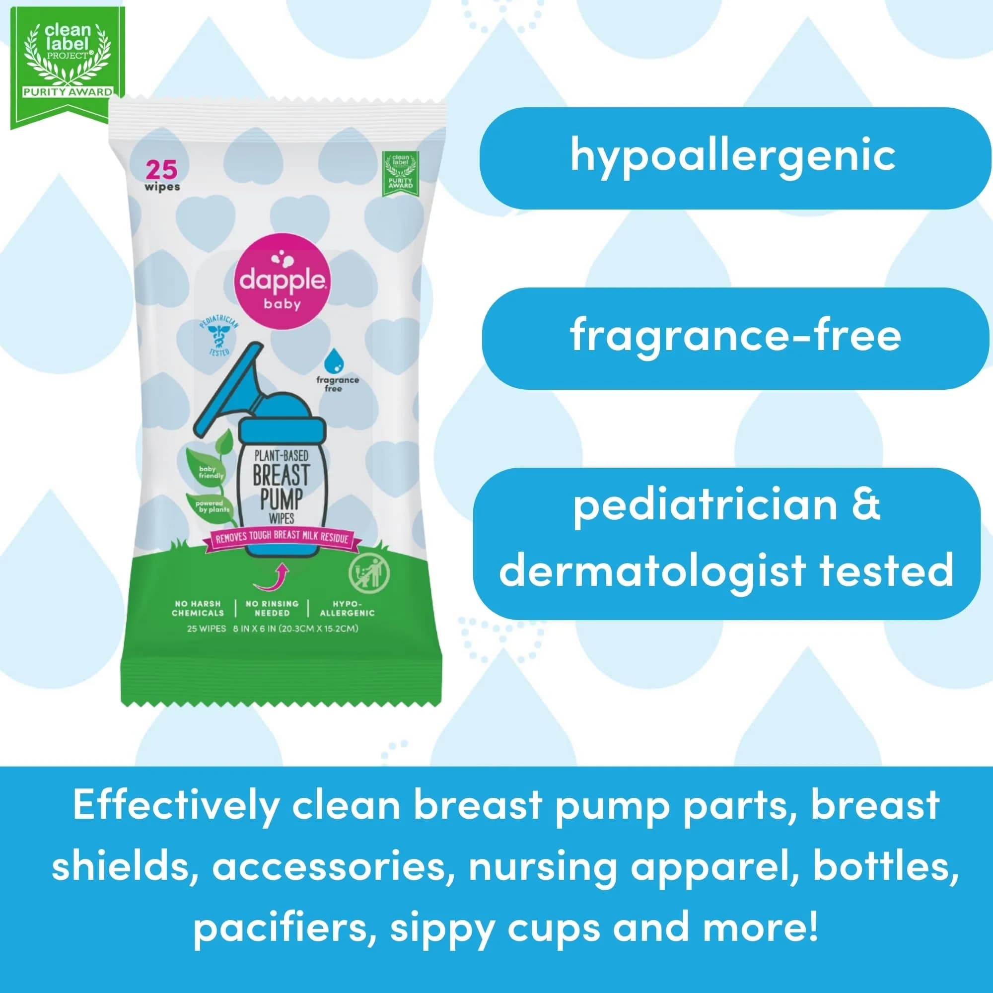 Dapple Plant-Powered Breast Pump Wipes Pouch, 50 Count (25 Count x 2 Pack) | Hypoallergenic & Fragrance-Free for Breast Pump Parts, Bottles, Pacifiers - view 5