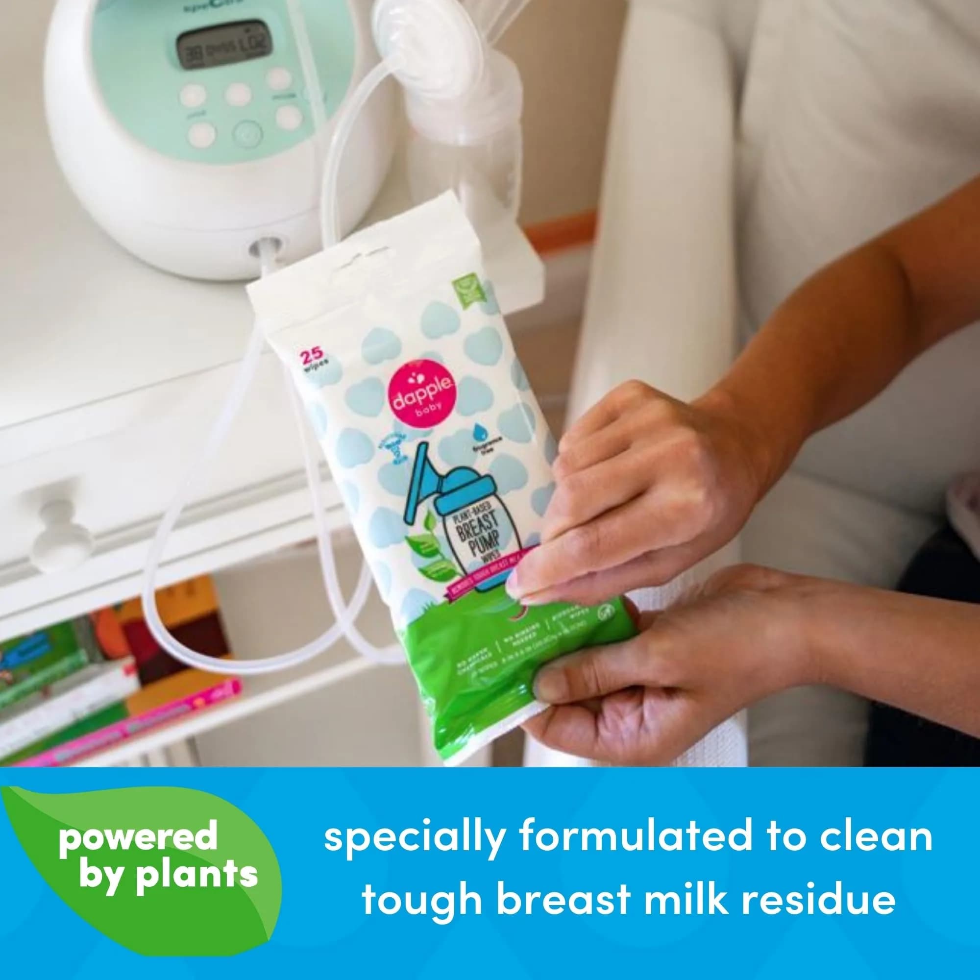 Dapple Plant-Powered Breast Pump Wipes Pouch, 50 Count (25 Count x 2 Pack) | Hypoallergenic & Fragrance-Free for Breast Pump Parts, Bottles, Pacifiers - view 2