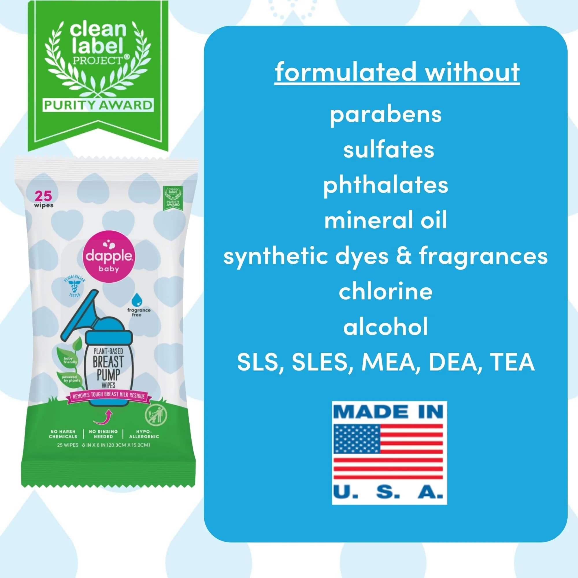 Dapple Plant-Powered Breast Pump Wipes Pouch, 50 Count (25 Count x 2 Pack) | Hypoallergenic & Fragrance-Free for Breast Pump Parts, Bottles, Pacifiers - view 3