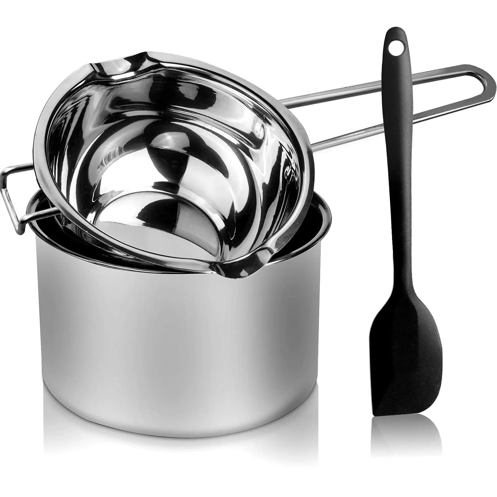 SONGZIMING Double Boiler Pot Set 1000ml + 2200ml with Silicone Spatula | Induction Compatible Melting Pot