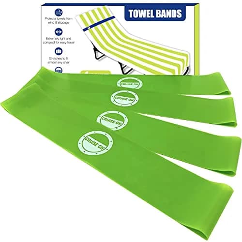 Cruise On Towel Bands for Cruise Chairs, 4 Pack, Green and Lime | Secure Beach Towel Holders for Lounge Chairs thumbnail 1