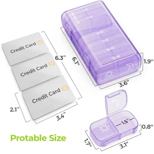 AUVON Weekly Pill Organizer 2 Times a Day, Large Pill Box 7 Day with 14 Compartments | FDA Approved Personal Pill Dispenser thumbnail 5