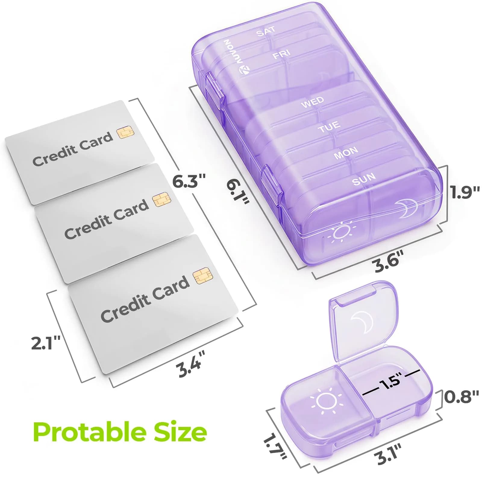 AUVON XL Weekly Pill Organizer 7 Day with AM PM Slots | Large Capacity Supplement & Medication Case - view 5