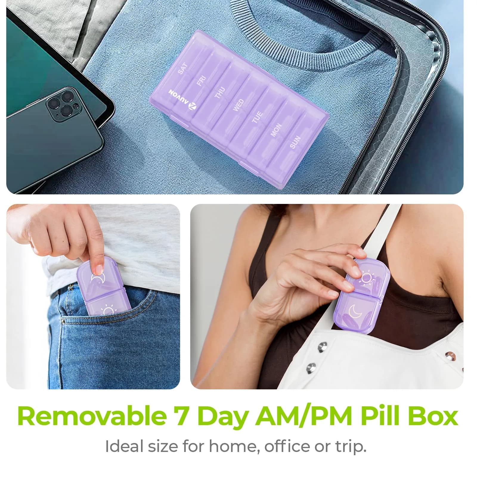 AUVON XL Weekly Pill Organizer 7 Day with AM PM Slots | Large Capacity Supplement & Medication Case - view 6
