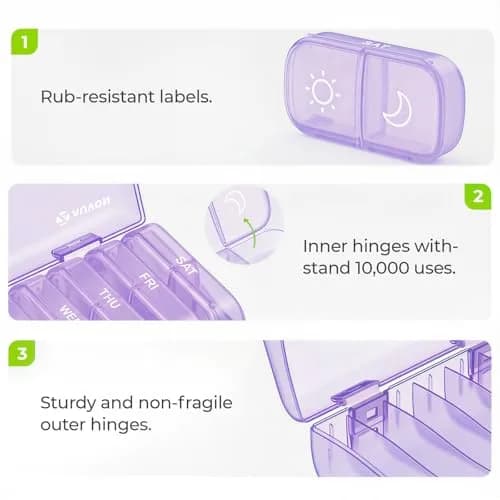 AUVON Weekly Pill Organizer 2 Times a Day, Large Pill Box 7 Day with 14 Compartments | FDA Approved Personal Pill Dispenser thumbnail 3