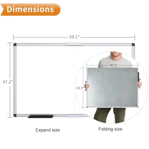 VIZ-PRO Large Magnetic Dry Erase Whiteboard 152 x 122 cm (60 x 48 Inches) | Smooth Writing Surface for Office, School, Home thumbnail 2