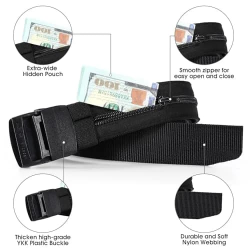 JASGOOD Black Travel Security Money Belt for Pant Sizes 37-44" with Hidden Pocket - view 2