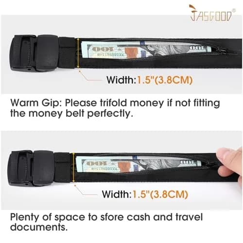 JASGOOD Black Travel Security Money Belt for Pant Sizes 37-44" with Hidden Pocket - view 4