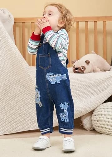 LvYinLi Baby Boy Clothes Set 19-24 Months | Cotton Long Sleeve Romper & Dinosaur Denim Overalls thumbnail 5