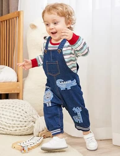 LvYinLi Baby Boy Clothes Set 19-24 Months | Cotton Long Sleeve Romper & Dinosaur Denim Overalls thumbnail 2