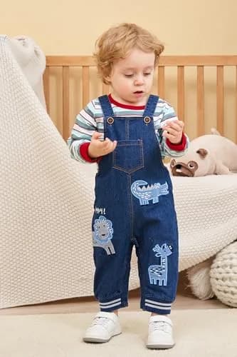 LvYinLi Baby Boy Clothes Set 19-24 Months | Cotton Long Sleeve Romper & Dinosaur Denim Overalls thumbnail 3