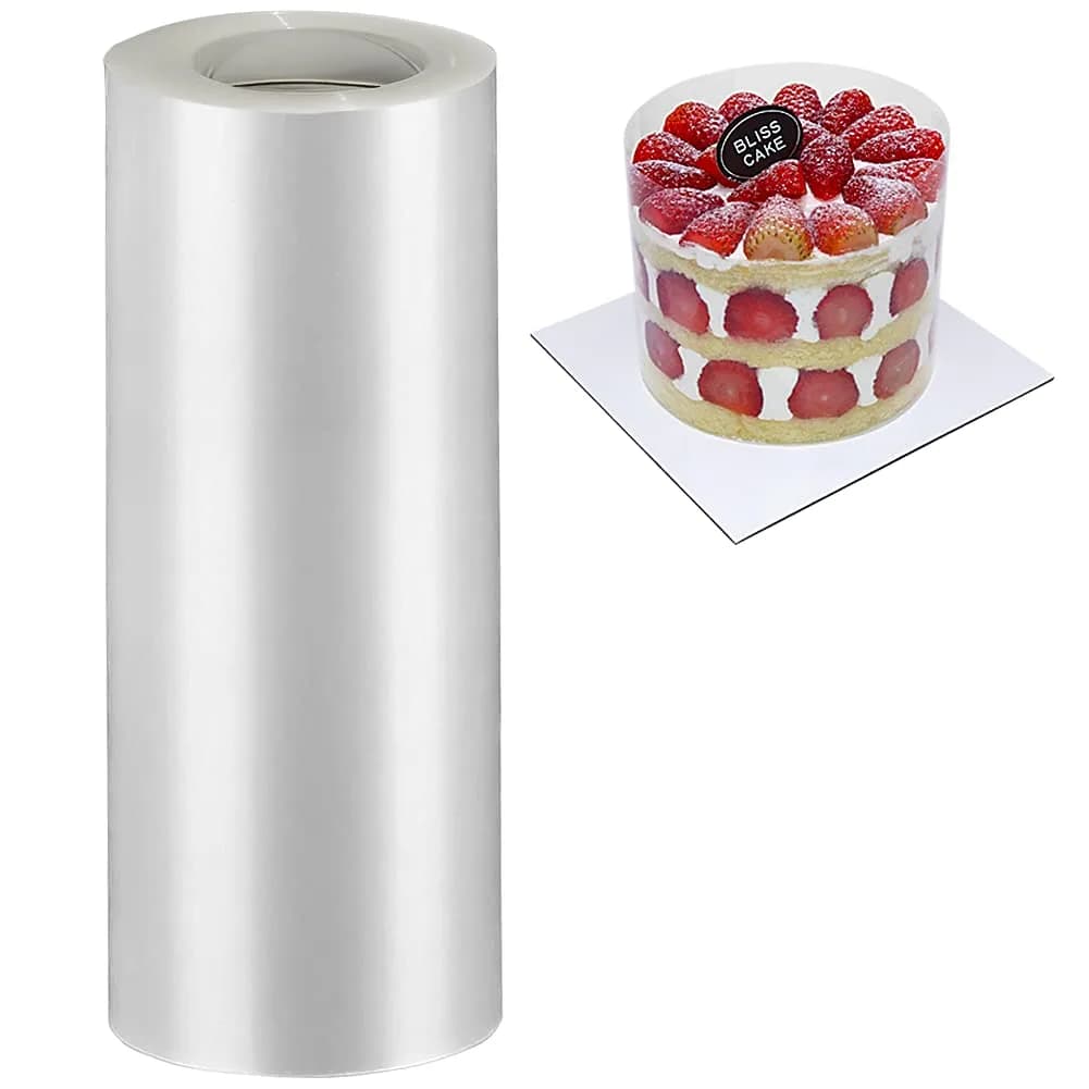 BYKITCHEN Clear Acetate Cake Collar Roll 20cm x 10m (8in x 32.8ft) | Food Grade PP for Mousse & Chocolate Shaping - main product image