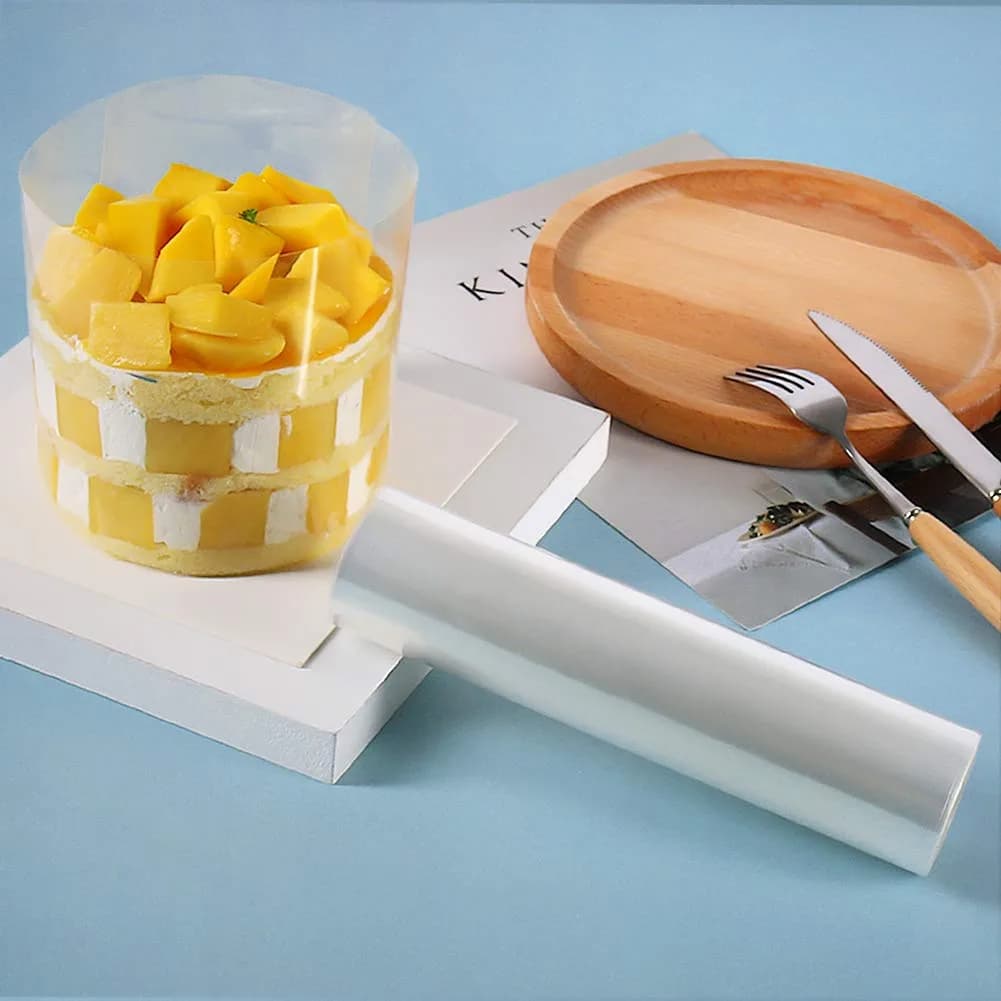 BYKITCHEN Clear Acetate Cake Collar Roll 20cm x 10m (8in x 32.8ft) | Food Grade PP for Mousse & Chocolate Shaping - view 5
