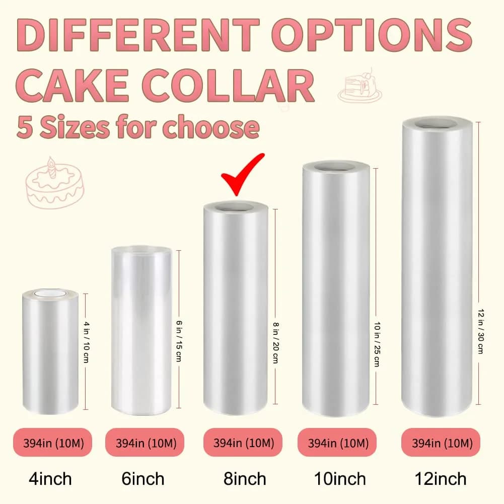 BYKITCHEN Clear Acetate Cake Collar Roll 20cm x 10m (8in x 32.8ft) | Food Grade PP for Mousse & Chocolate Shaping - view 2
