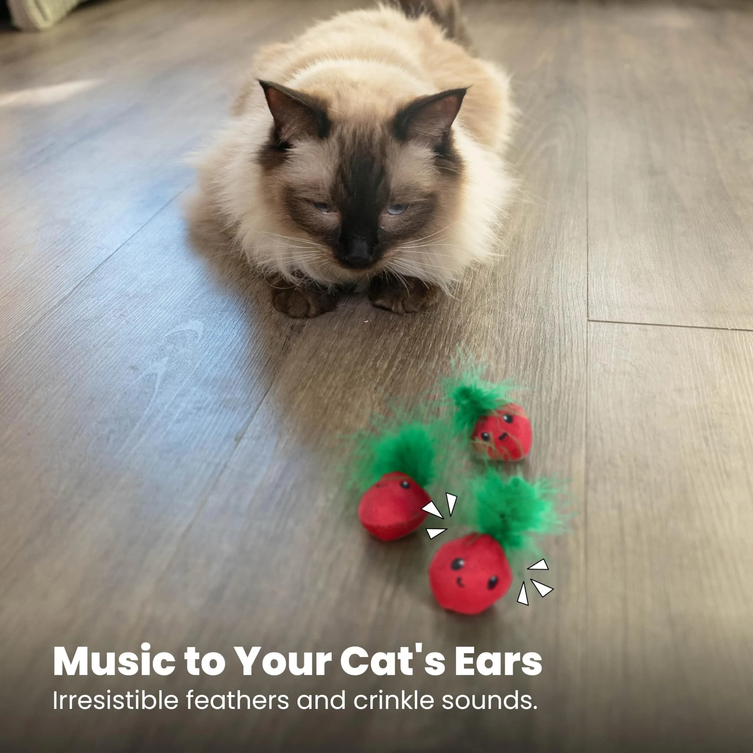 Catstages Strawbabies Dental Cat Chew Toy 3-Pack | Catnip & Feathers for Play & Dental Health - view 6