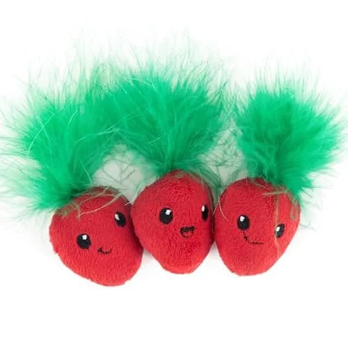 Catstages Strawbabies Dental Cat Chew Toy 3-Pack | Catnip & Feathers for Play & Dental Health thumbnail 1