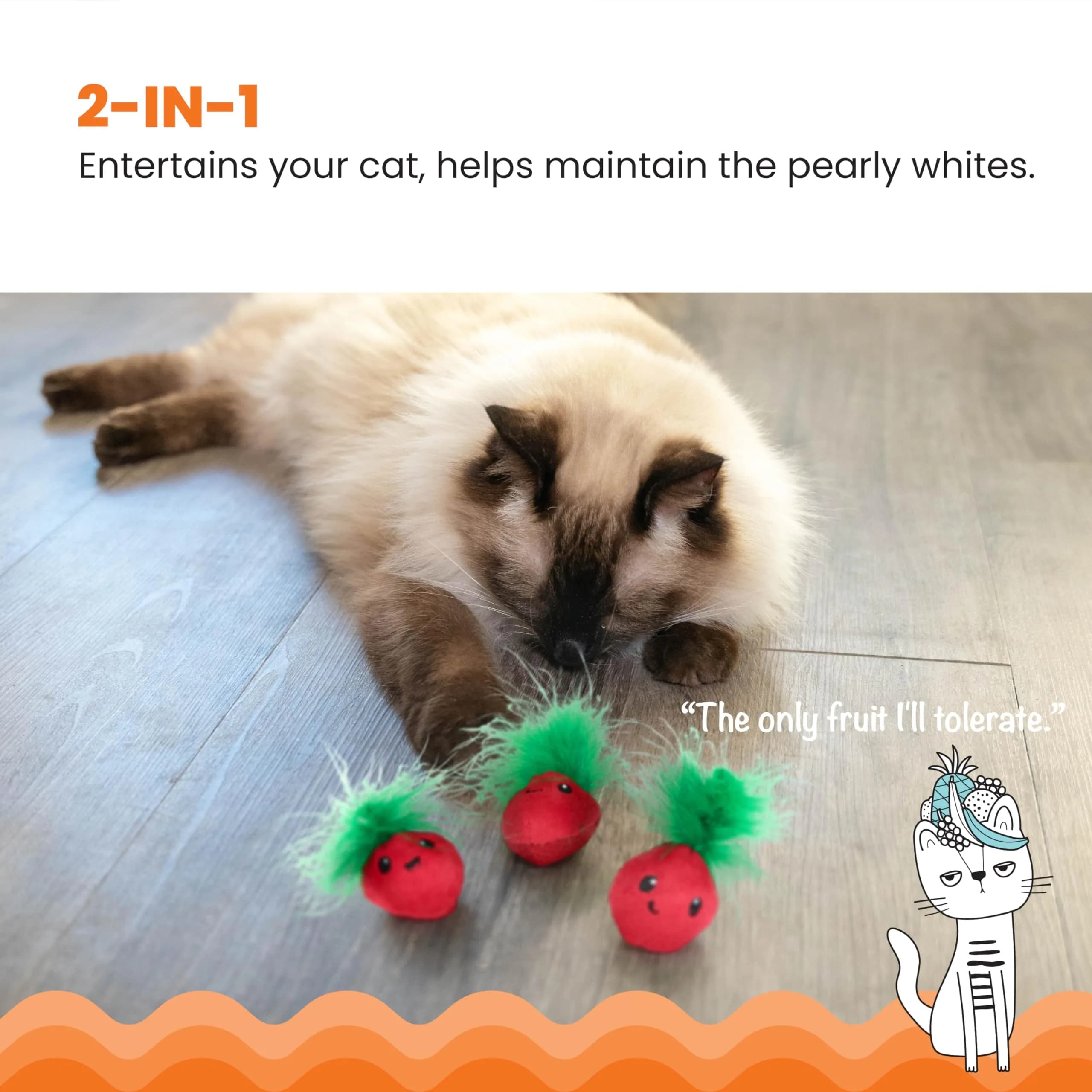 Catstages Strawbabies Dental Cat Chew Toy 3-Pack | Catnip & Feathers for Play & Dental Health - view 2