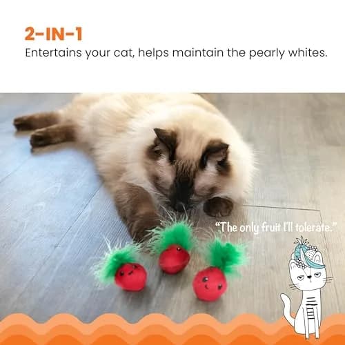 Catstages Strawbabies Dental Cat Chew Toy 3-Pack | Catnip & Feathers for Play & Dental Health thumbnail 2