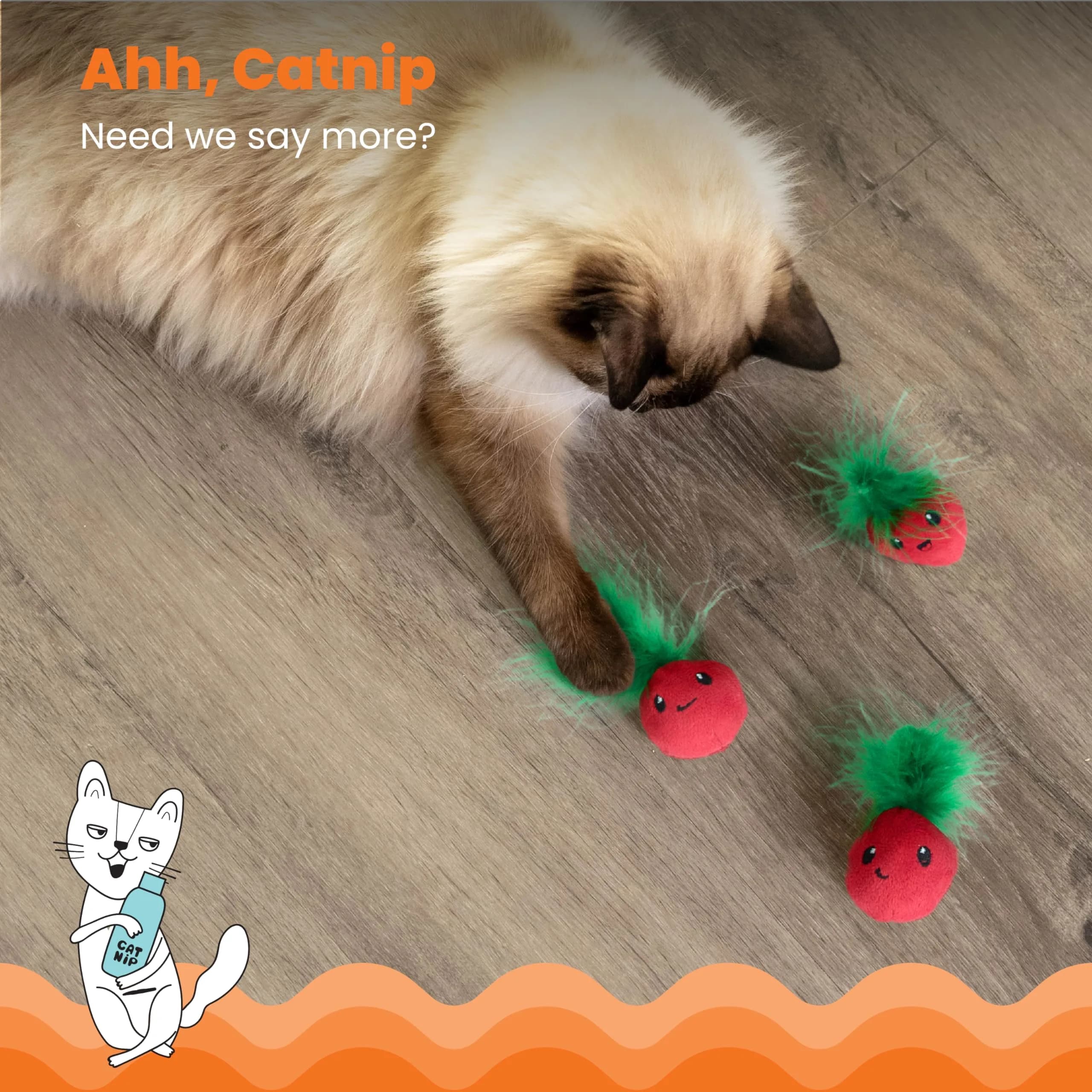 Catstages Strawbabies Dental Cat Chew Toy 3-Pack | Catnip & Feathers for Play & Dental Health - view 3