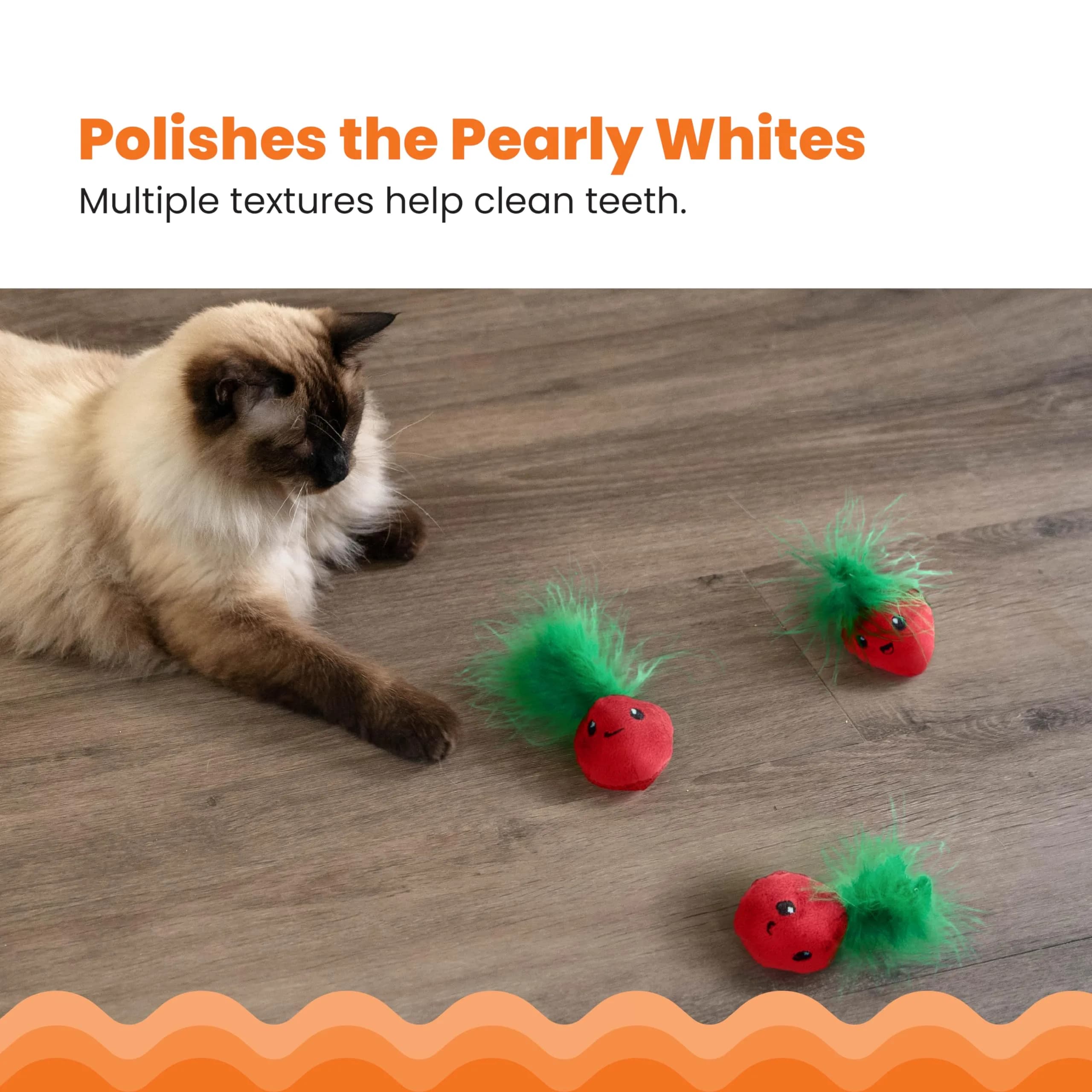 Catstages Strawbabies Dental Cat Chew Toy 3-Pack | Catnip & Feathers for Play & Dental Health - view 4
