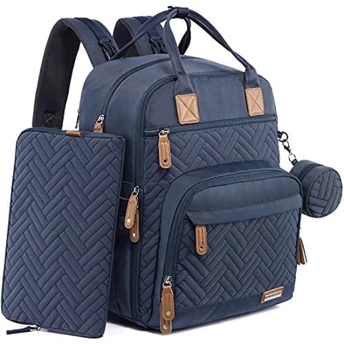 iniuniu Baby Diaper Bag Backpack, 4 in 1 kit Waterproof Large Capacity for Moms Dads, Navy Blue | Unisex Travel Backpack with Washable Changing Pad thumbnail 1