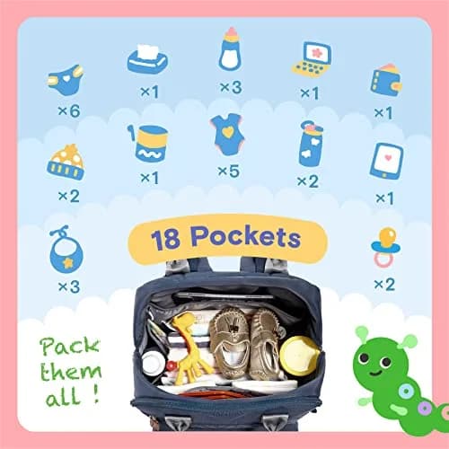 iniuniu Baby Diaper Bag Backpack, 4 in 1 kit Waterproof Large Capacity for Moms Dads, Navy Blue | Unisex Travel Backpack with Washable Changing Pad thumbnail 4