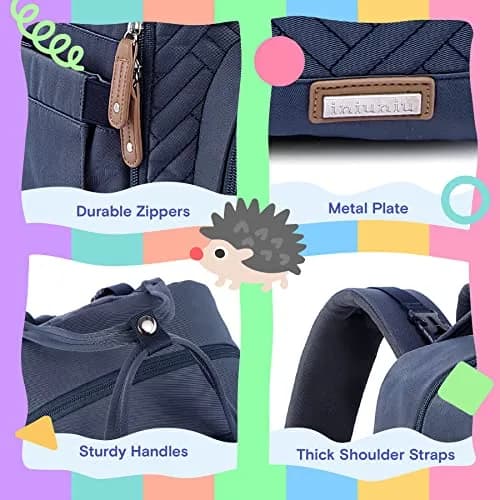 iniuniu Baby Diaper Bag Backpack, 4 in 1 kit Waterproof Large Capacity for Moms Dads, Navy Blue | Unisex Travel Backpack with Washable Changing Pad thumbnail 5