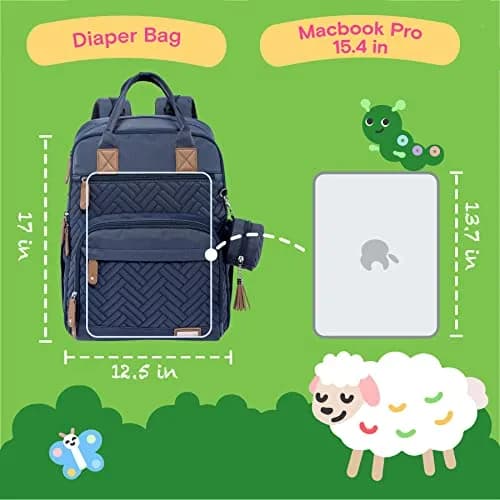 iniuniu Baby Diaper Bag Backpack, 4 in 1 kit Waterproof Large Capacity for Moms Dads, Navy Blue | Unisex Travel Backpack with Washable Changing Pad thumbnail 6