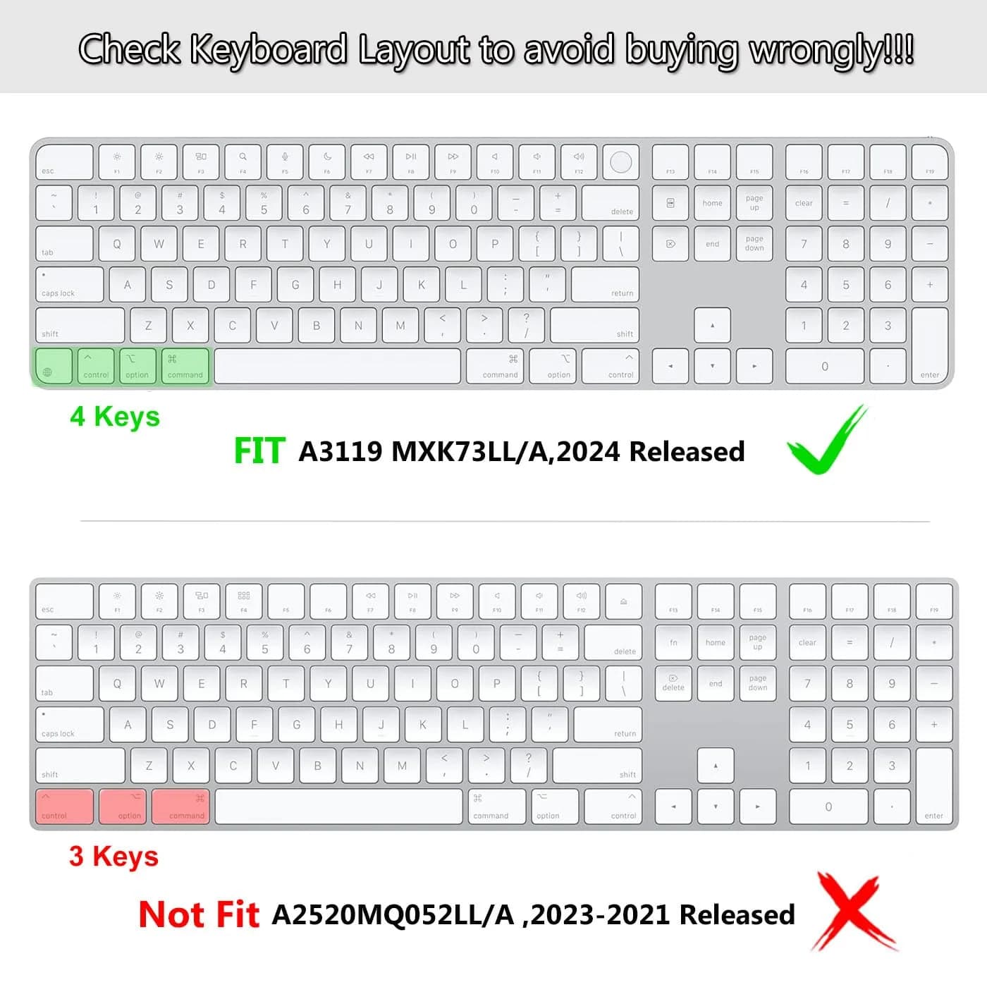 CASEDAO Clear Transparent TPU Keyboard Cover for iMac 24" Magic Keyboard 2021 (A2520) with Numeric Keypad US Layout - view 2