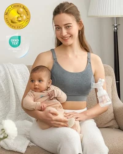 Momcozy Pumping Bra Hands Free, Pumping & Nursing Bra in One, Black/Grey-2pk, Medium | Secure Fit & All-Day Comfort thumbnail 5