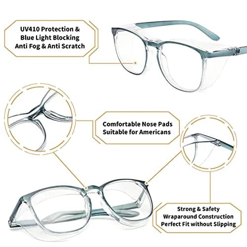 Alsenor Safety Glasses with Anti-Fog & Blue Light Blocking, Clear Polycarbonate Lenses | Impact Resistant Eyewear thumbnail 4