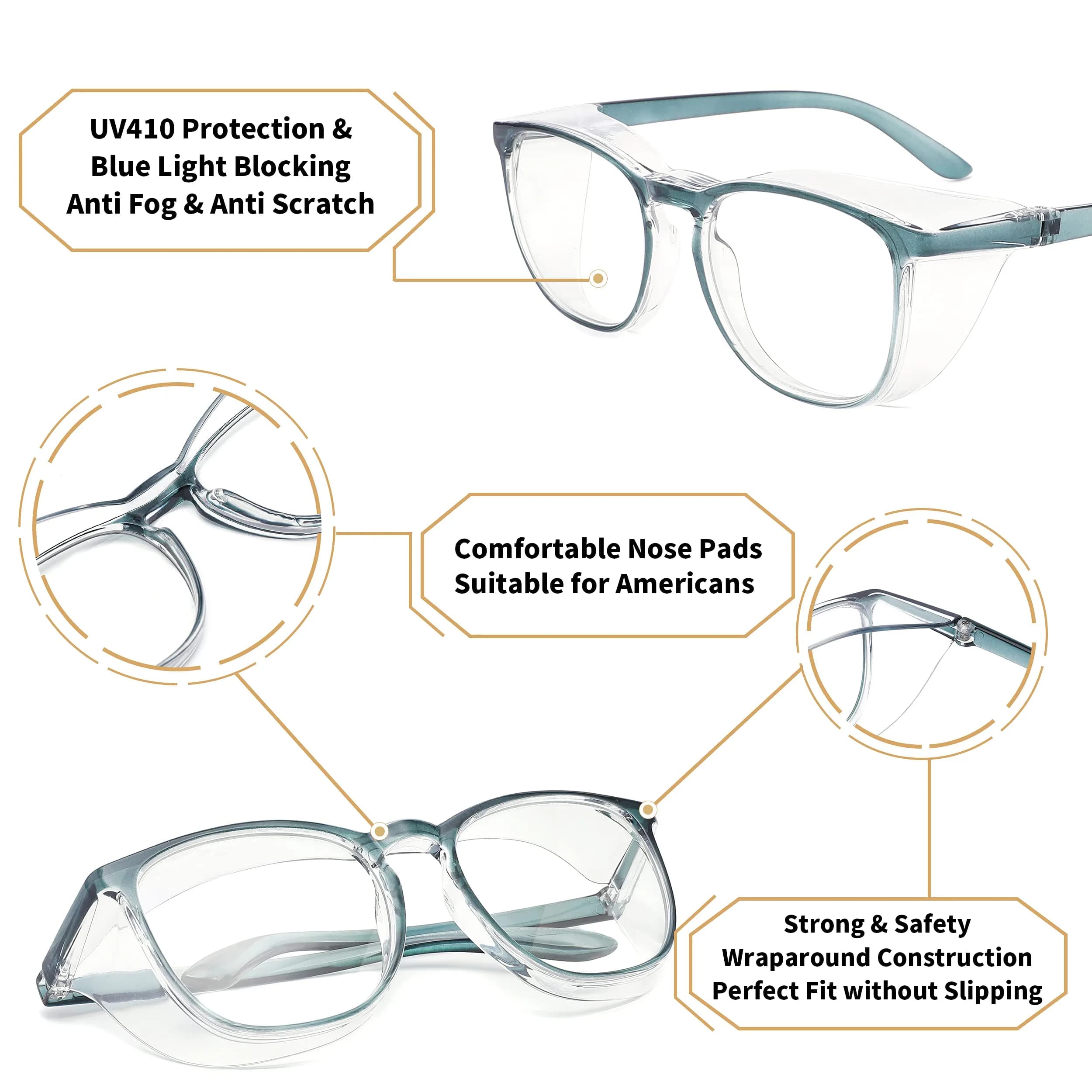 Alsenor Safety Glasses with Anti-Fog & Blue Light Blocking, Clear Polycarbonate Lenses | Impact Resistant Eyewear - view 4
