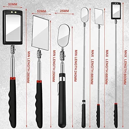 Blulu Precision Measuring Inspection Mirror 3-Piece Set | Telescoping, Lighted, Oval Style for Small Parts & Vehicle Checks thumbnail 2