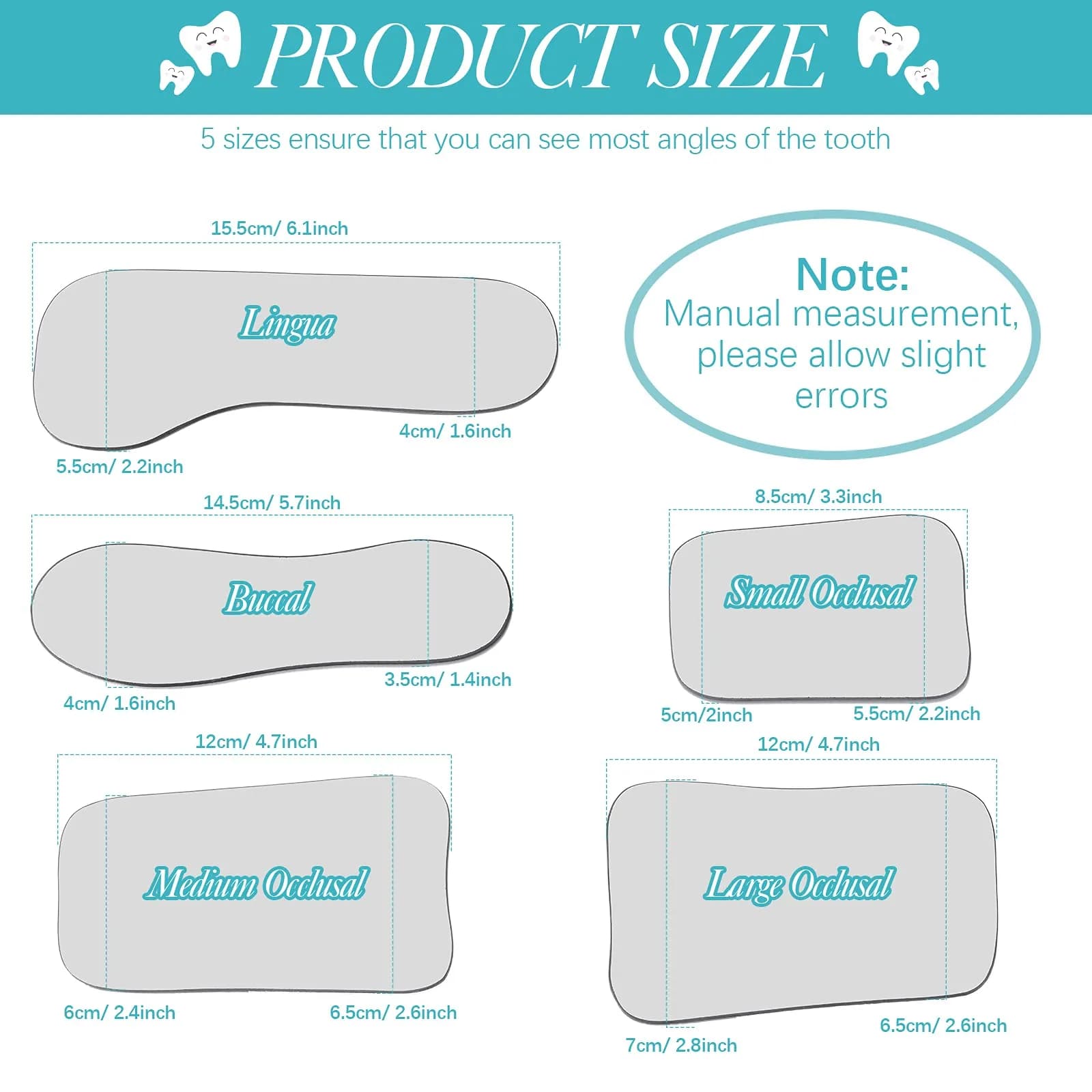 Frienda Dental Photography Mirrors Intraoral Buccal Occlusal Reflector Set | 5 Pcs Glass Mirrors for Teeth Photos - view 2