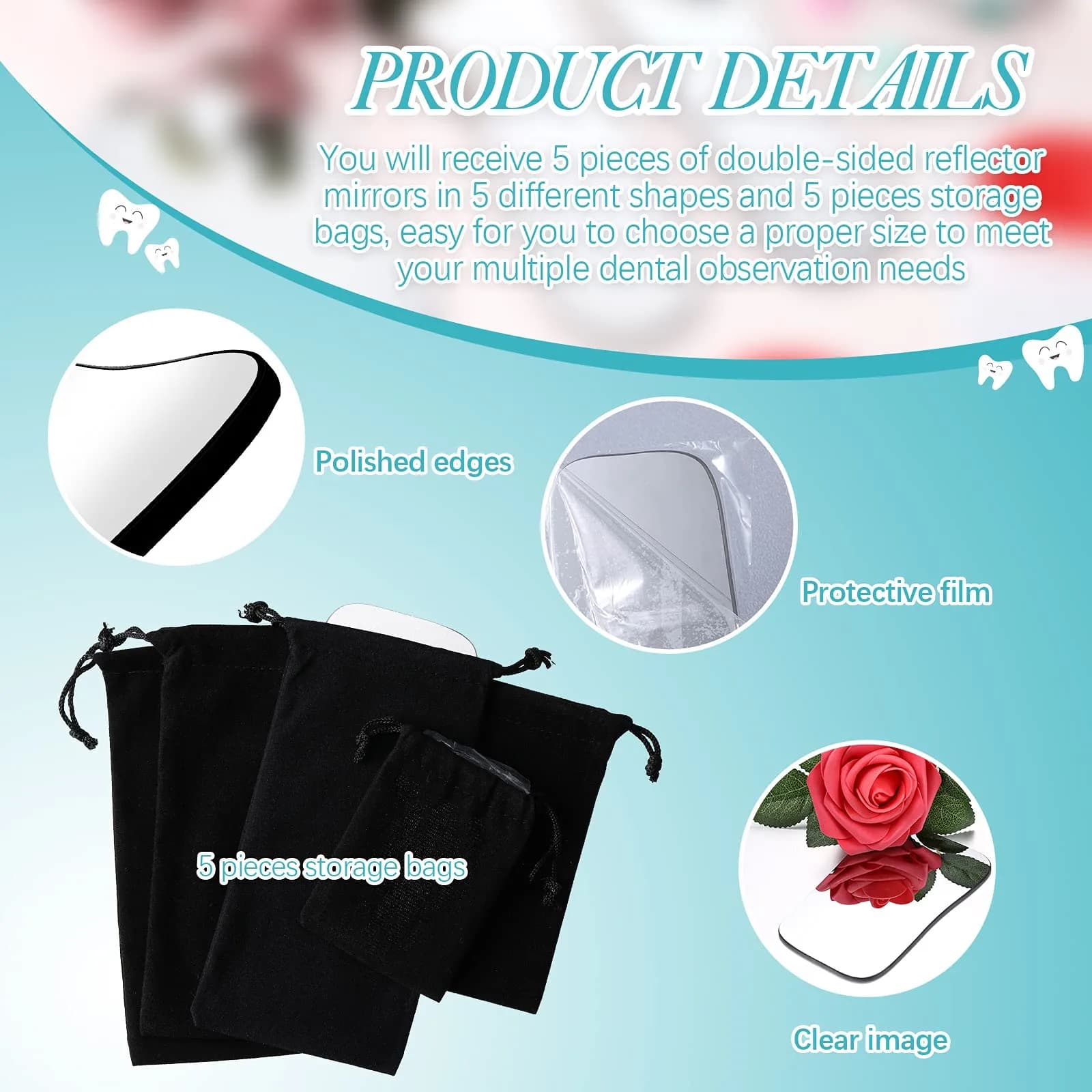 Frienda Dental Photography Mirrors Intraoral Buccal Occlusal Reflector Set | 5 Pcs Glass Mirrors for Teeth Photos - view 3