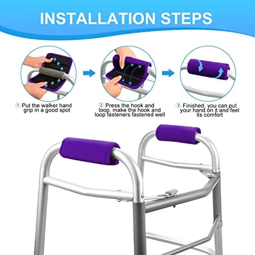 supregear Walker Grips (2 Pack) | Soft Padded Non-slip Handle Covers for Walkers, Rollators, Crutches, Wheelchairs, Purple thumbnail 2