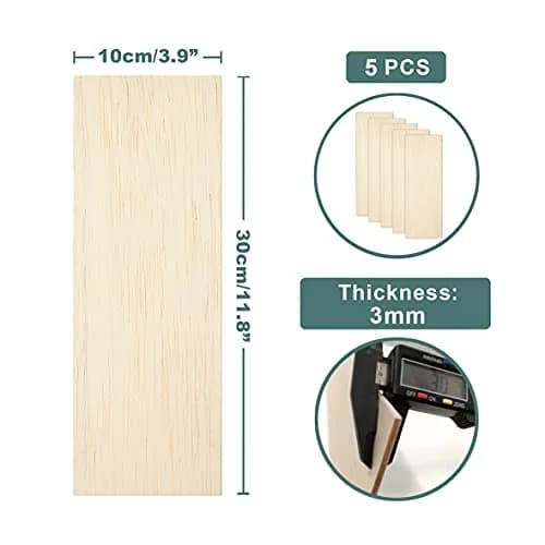 Craftiff Balsa Wood Sheets 1/8" Thick 12" x 4" (300x100mm) | 5 Pack Unfinished Wood for Crafts thumbnail 2