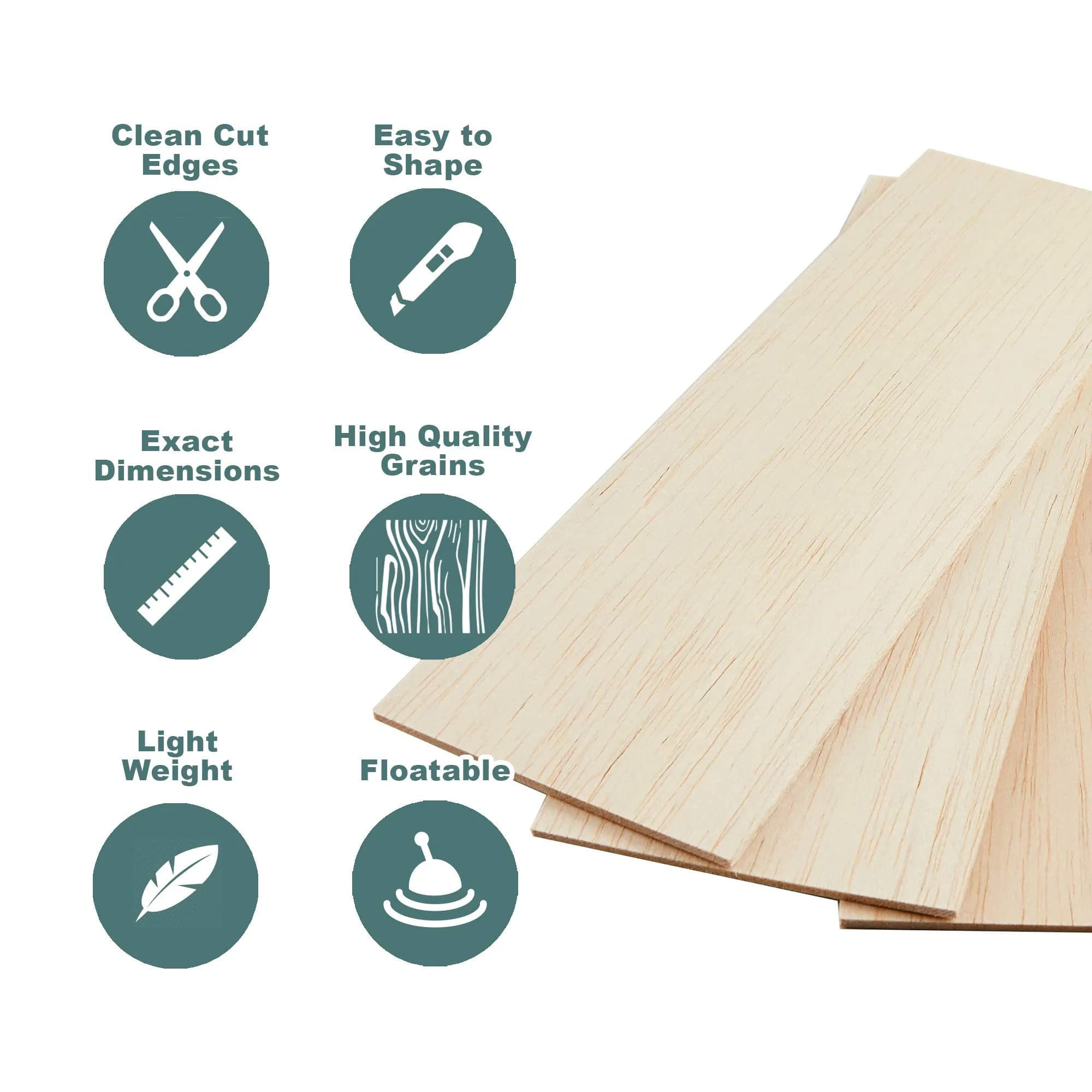 Craftiff Balsa Wood Sheets 1/8" Thick 12" x 4" (300x100mm) | 5 Pack Unfinished Wood for Crafts - view 3