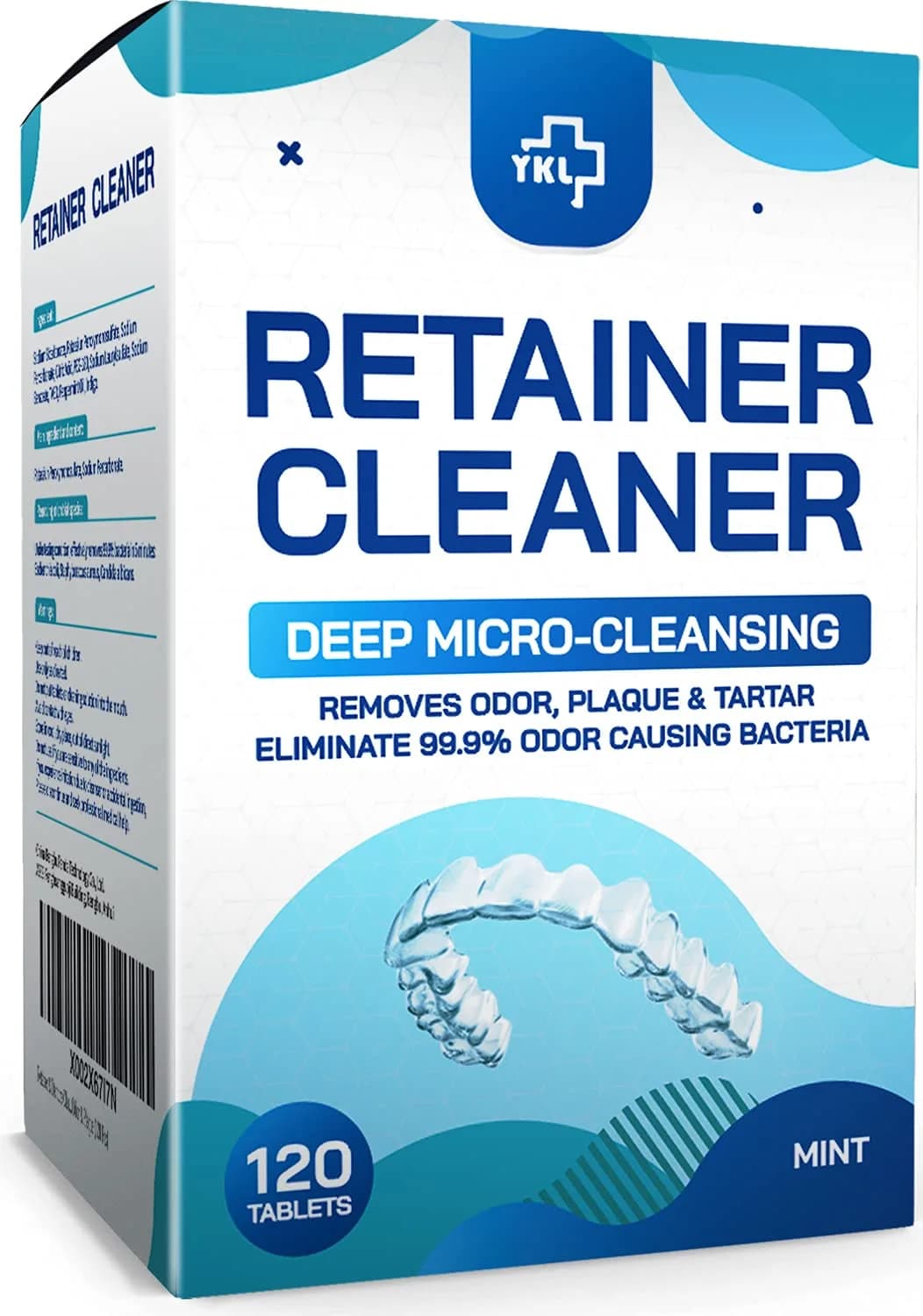 YKL Retainer & Denture Cleaner Tablets 120 Count (4 Months Supply) | Mint Fresh Odor Removal - main product image