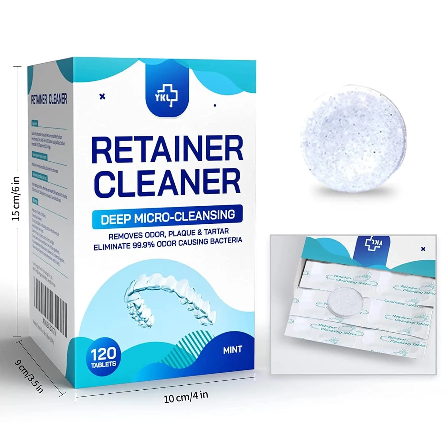 YKL Retainer & Denture Cleaner Tablets 120 Count (4 Months Supply) | Mint Fresh Odor Removal - view 2