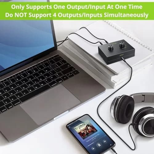 LiNKFOR 4-Port Bidirectional 3.5mm Audio Switch with Volume Control | Compact, Easy Install, Supports 2V Max Signal (70-120c) thumbnail 6