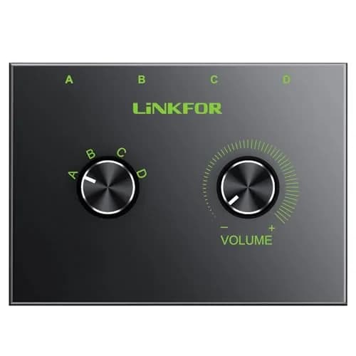 LiNKFOR 4-Port Bidirectional 3.5mm Audio Switch with Volume Control | Compact, Easy Install, Supports 2V Max Signal (70-120c) thumbnail 9