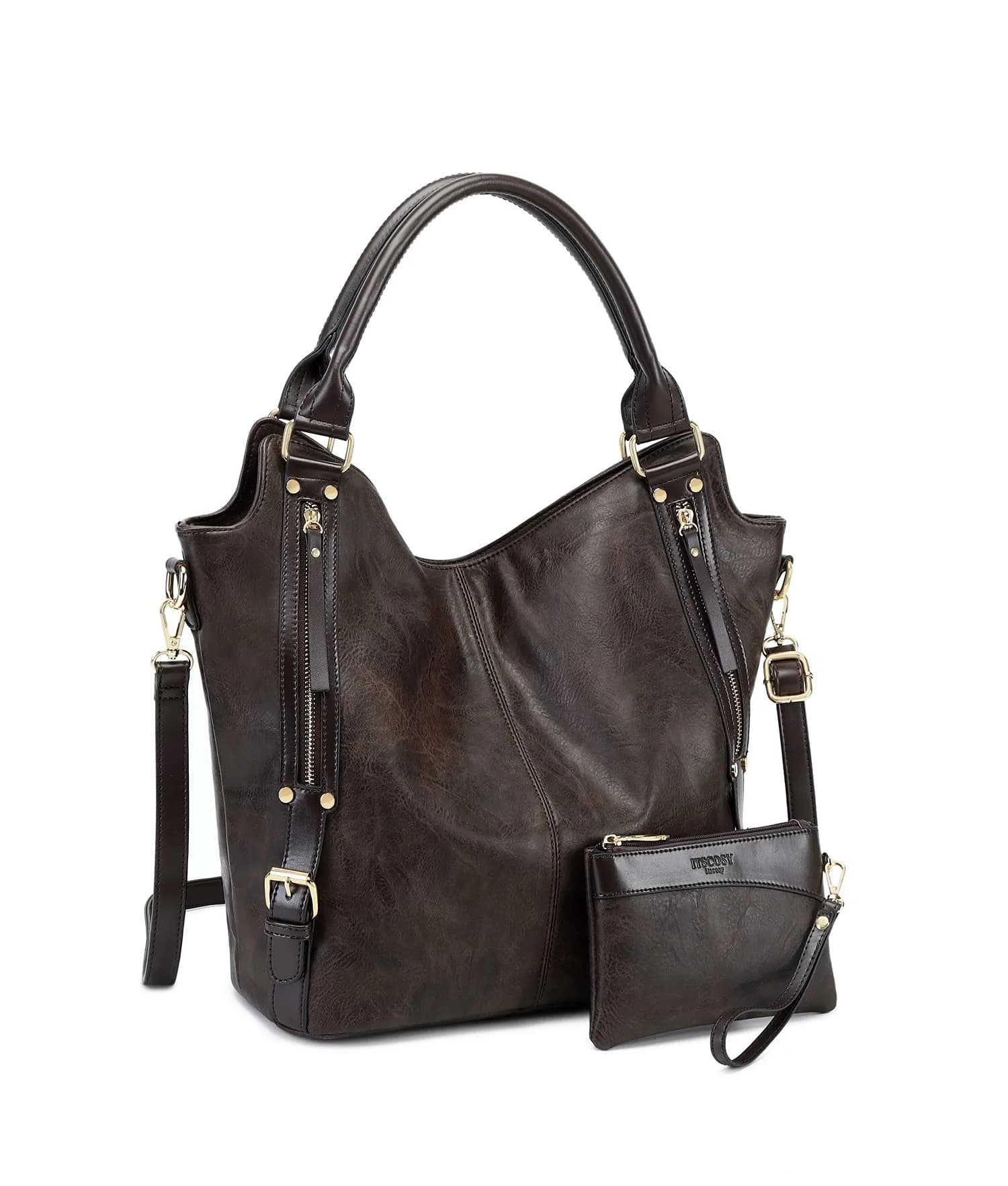 ITSCOSY Women Tote Bag Handbags PU Leather Fashion Hobo Shoulder Bags with Adjustable Shoulder Strap (Deep coffee, M) | Large Capacity & Stylish